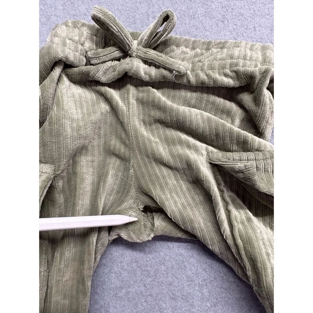 NYC Girls 4T Sage Green Ribbed Velour Tracksuit‎ Zip Hoodie Cargo Joggers Set